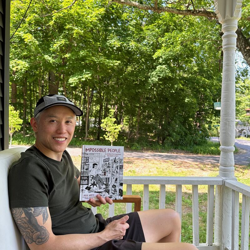 Relaxing on the porch in summer, surrounded by trees