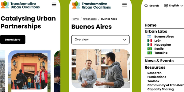 Transformative Urban Coalitions mobile screens